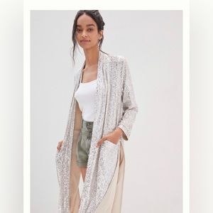 BB Dakota Sequin Duster Jacket Silver Size Medium